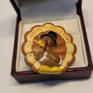 Russ Thanksgiving Hapy Turkey Day Lapel Pin Plastic Vintage Brooch